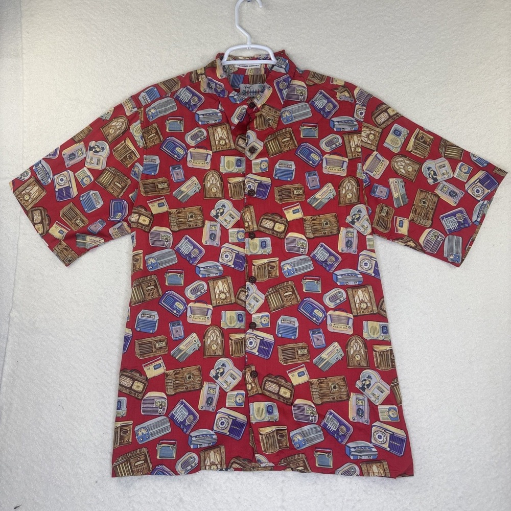 Reyn Spooner Classic Radios All Over Print Short Sleeve Men's M Hawaiian VTG